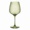 Calice da vino 450 ml in vetro verde a coste con stelo