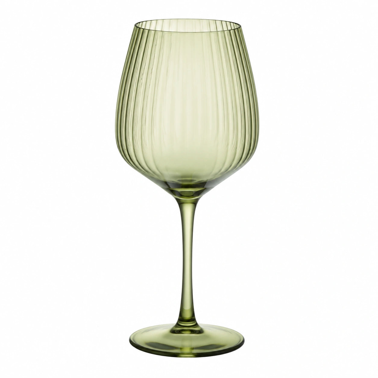 Calice da vino 450 ml in vetro verde a coste con stelo