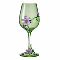 Calice da vino 350 ml in vetro verde con fiori viola decorativi