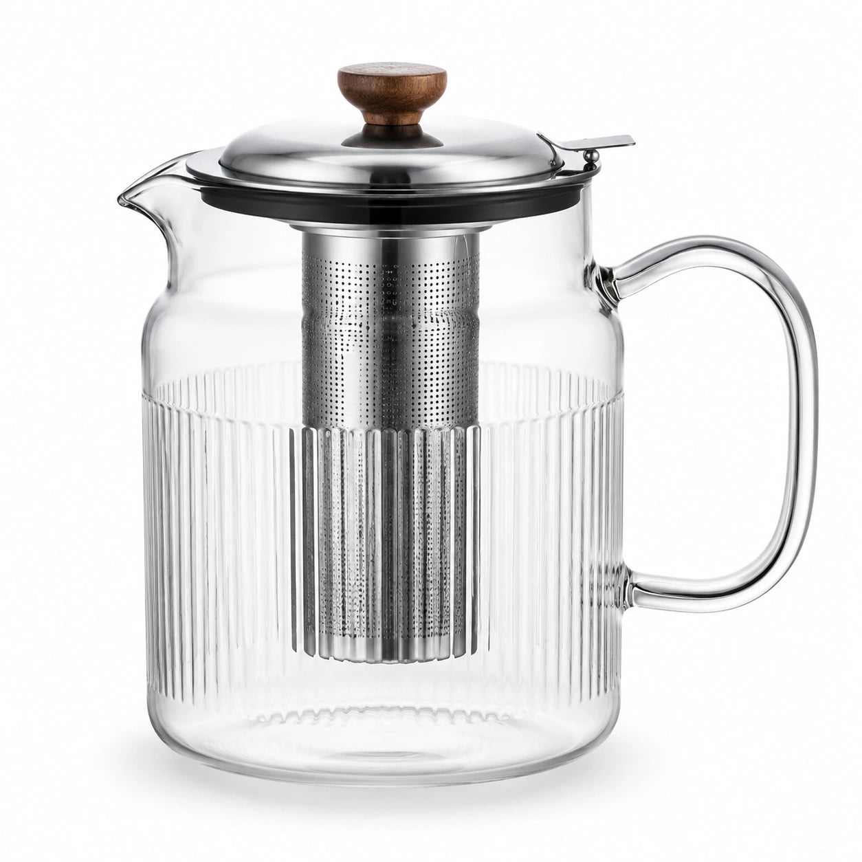 Teiera in vetro 1000 ml con filtro in acciaio inox e coperchio con pomello in legno
