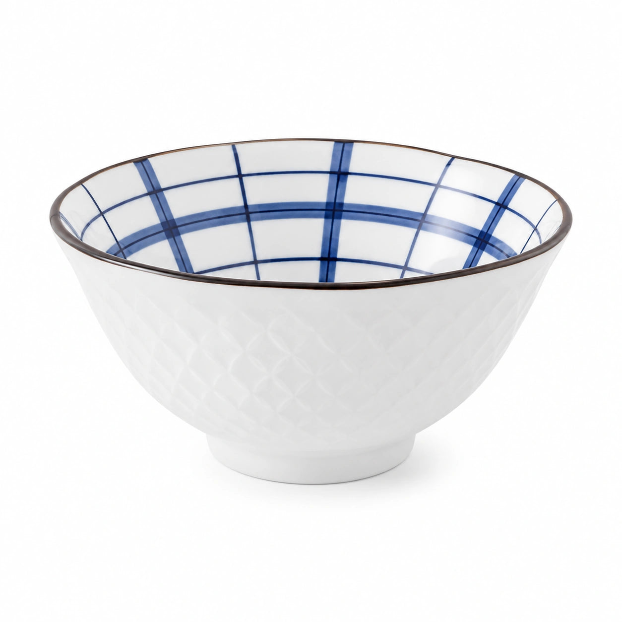 Ciotola in ceramica 18 cm bianca e blu con motivo a griglia