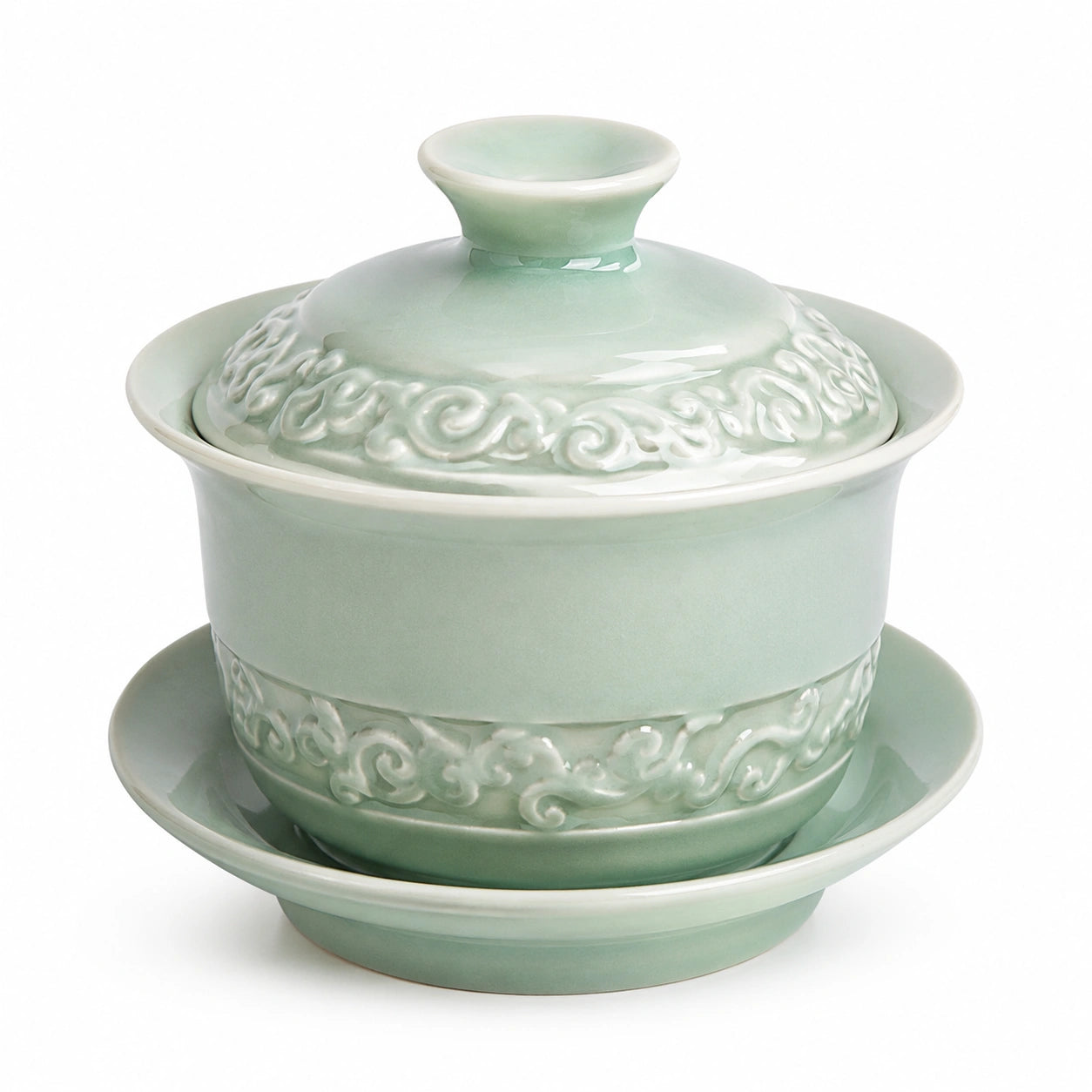 Gaiwan in ceramica verde celadon 150 ml con coperchio e piattino - set da tè decorativo