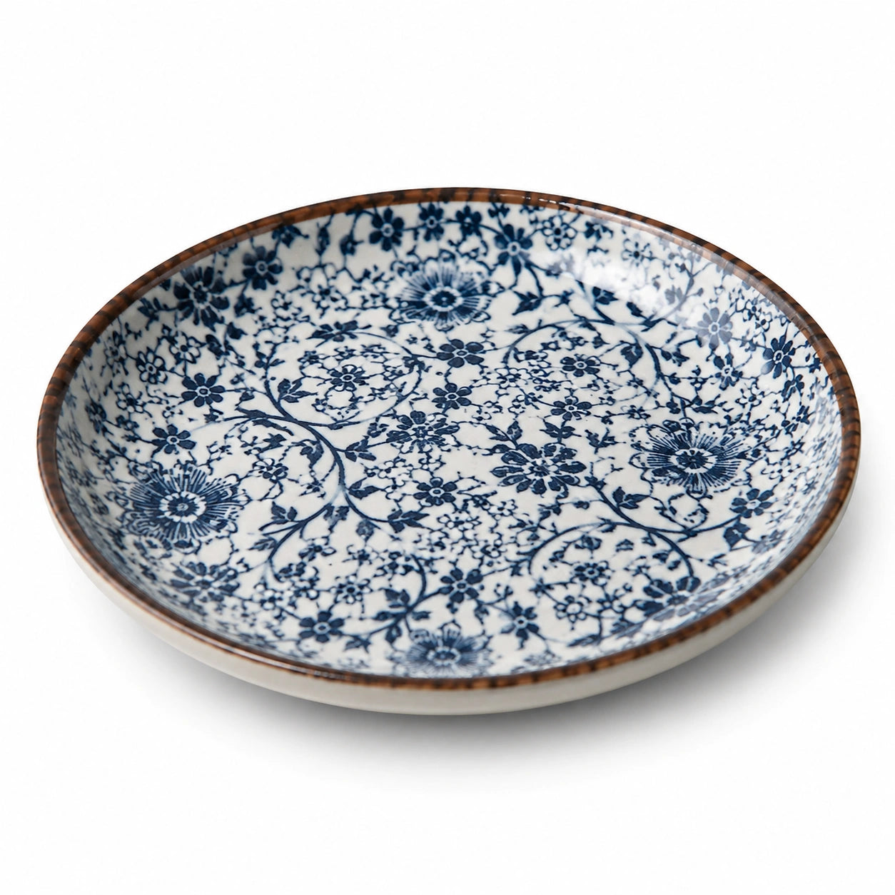 Piatto fondo 20 cm in ceramica bianco/blu con motivo floreale decorativo