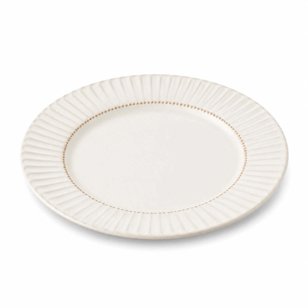 Piatto piano rotondo 27 cm in ceramica bianco con bordo scanalato decorativo