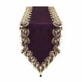 Runner da tavola 180 x 33 cm in tessuto sintetico viola con pizzo dorato floreale