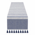 Runner da tavola 180 x 40 cm in cotone blu e bianco a righe con nappe