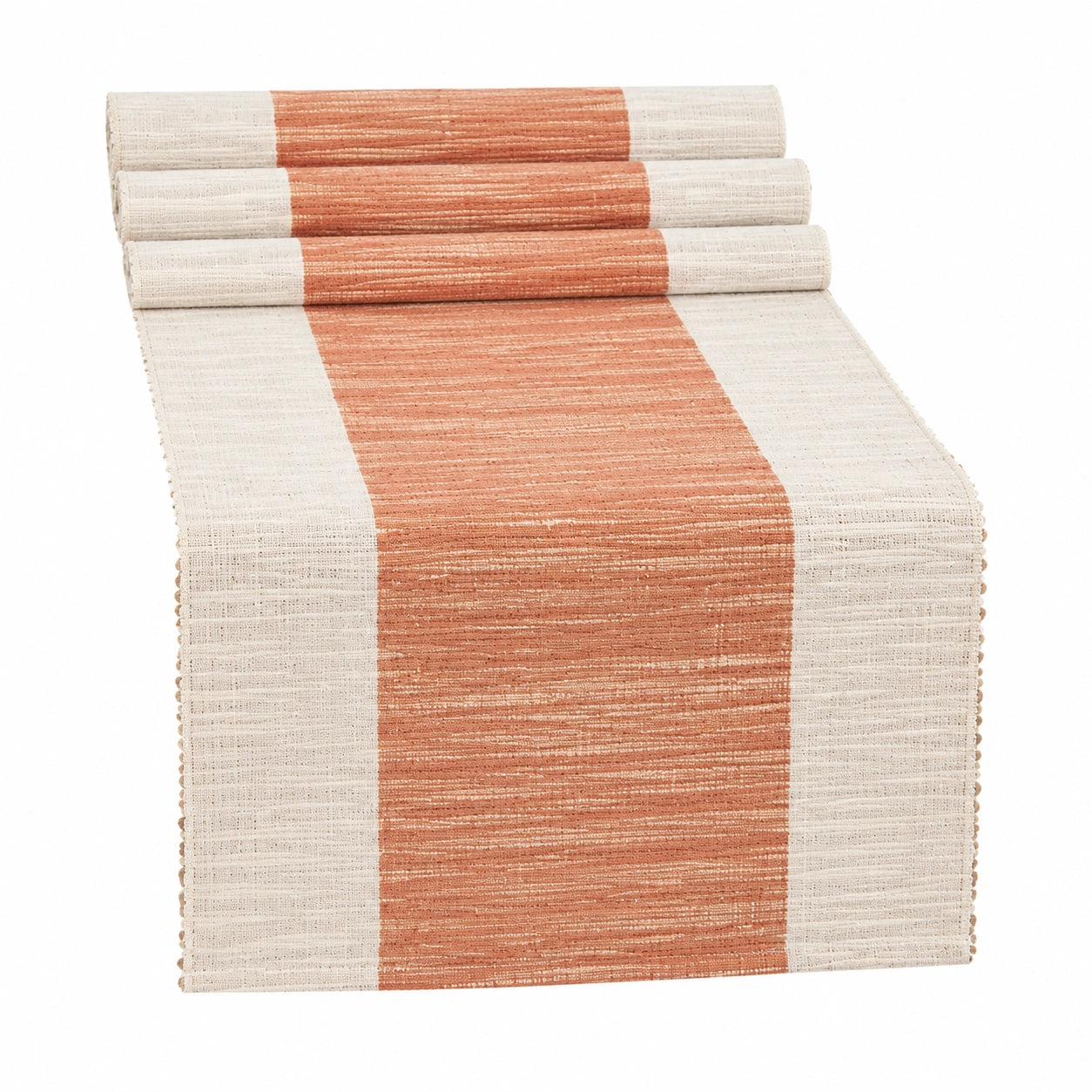 Runner da tavola 180 x 33 cm in tessuto arancione e beige a righe stile rustico