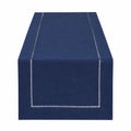 Runner da tavola 180 x 35 cm in tessuto blu navy con bordi decorativi stile moderno