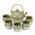 Servizio da tè in ceramica 7 pezzi verde e beige - teiera 700 ml con 6 tazze stile rustico