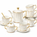 Servizio da tè in porcellana 4 persone bianco e oro con teiera 1200 ml stile elegante