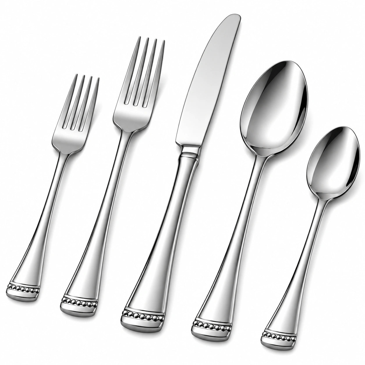 Set posate da tavola 5 pezzi 15.5-23 cm in acciaio inossidabile argento lucido stile classico
