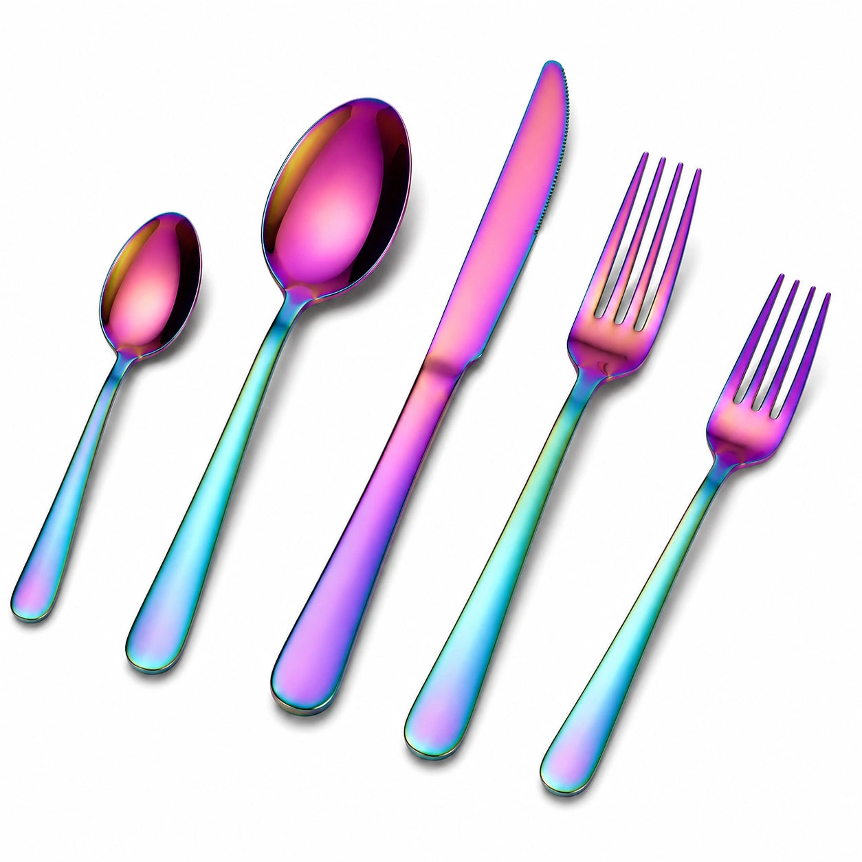 Set posate 5 pezzi 14-23 cm in acciaio inox multicolore iridescente per tavola