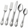 Set posate da tavola 5 pezzi 14-23 cm in acciaio inox argento con decoro floreale