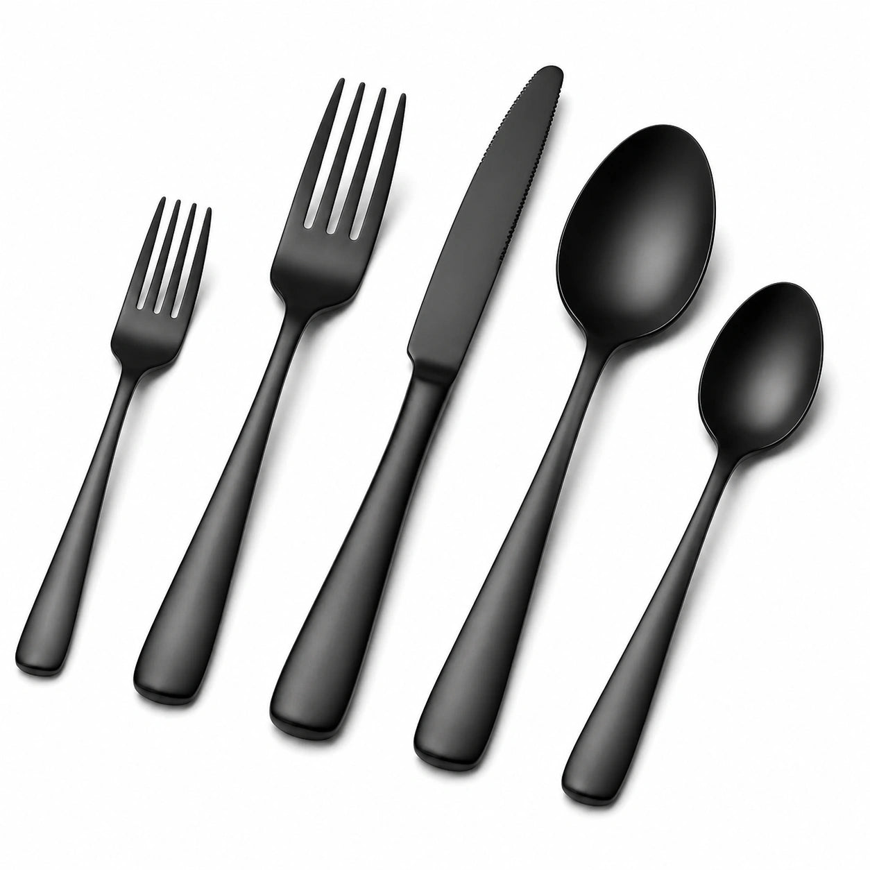 Set posate 5 pezzi 20 cm in acciaio inox nero per tavola stile moderno