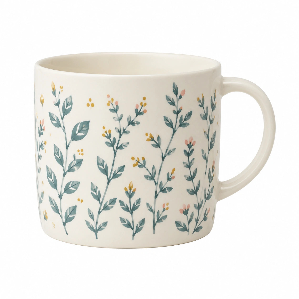 Tazza in ceramica 350 ml avorio con motivo floreale e manico