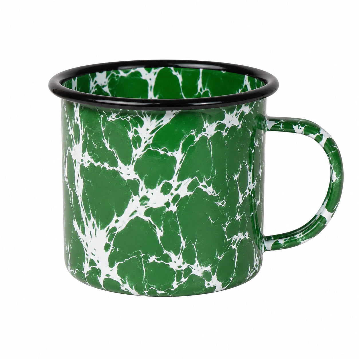 Tazza smaltata 350 ml in acciaio verde e bianco con manico per bevande calde