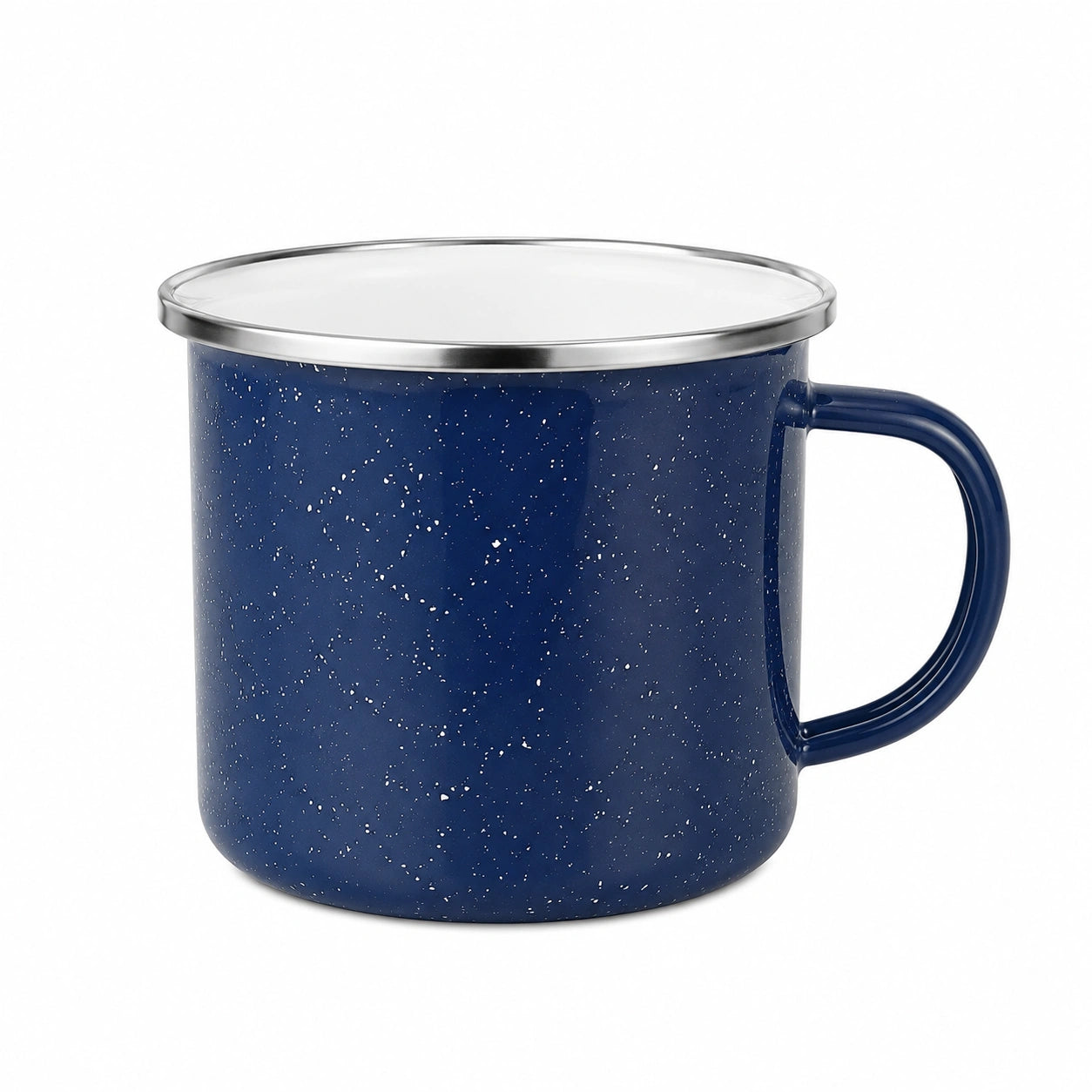 Tazza smaltata 500 ml blu navy con bordo in acciaio - manico per bevande calde e fredde