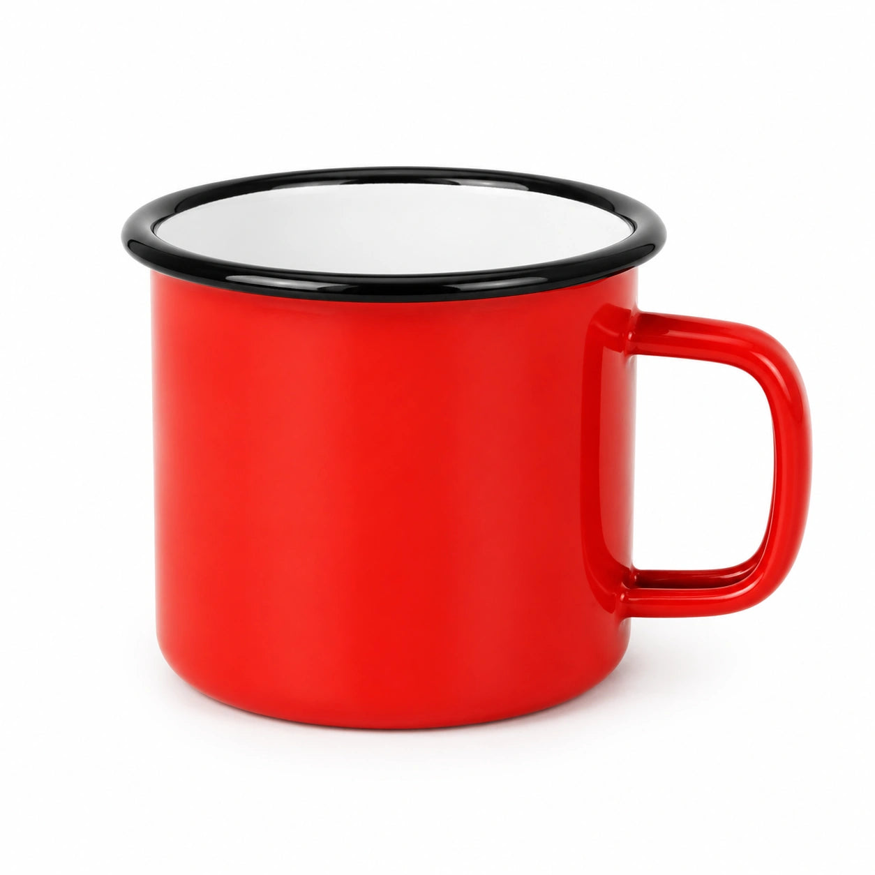 Tazza smaltata 350 ml rossa in acciaio con bordo nero per bevande calde e fredde